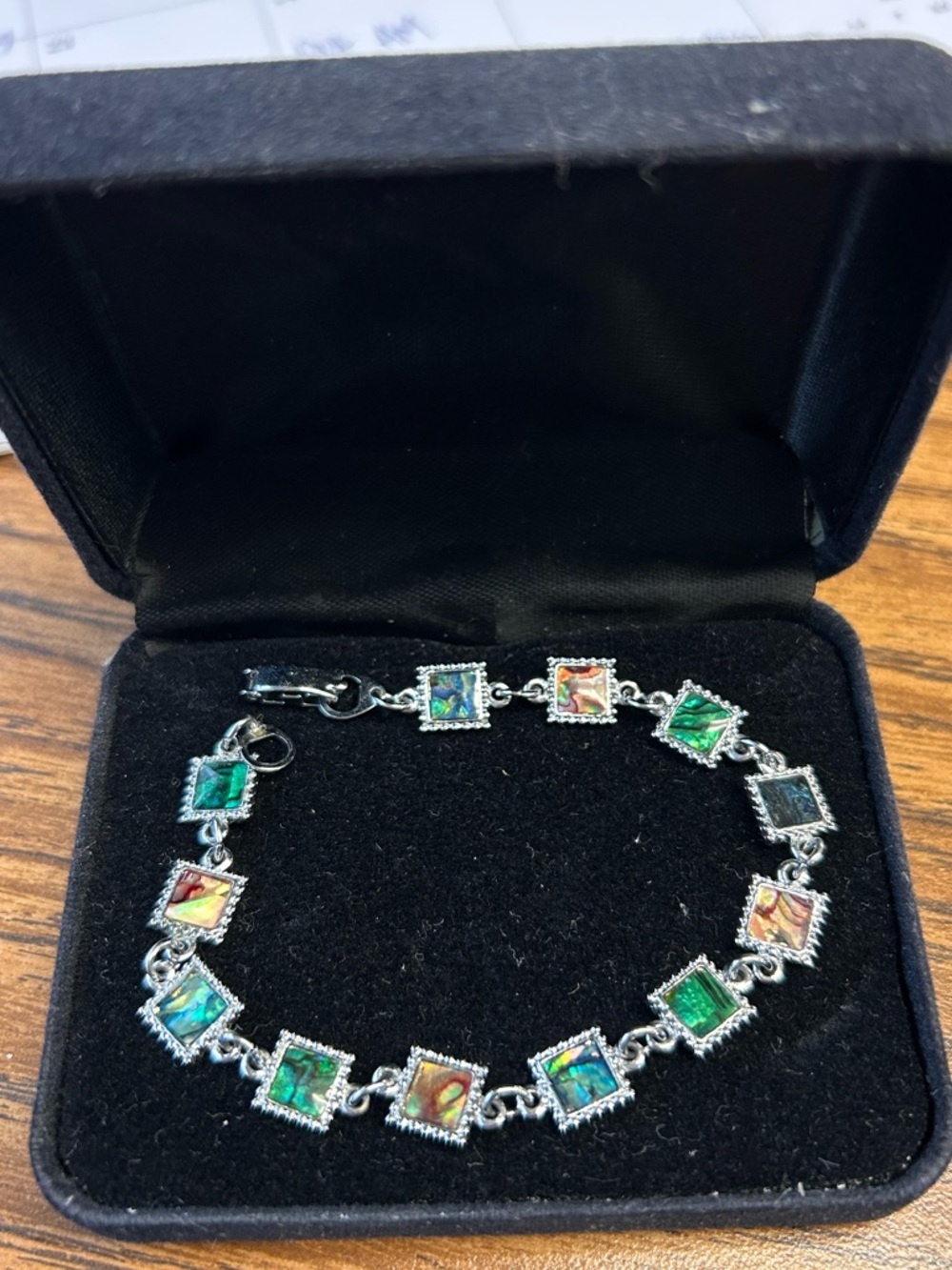 Sterling Silver Multicolor Opal Square Link Bracelet - Women's Jewelry